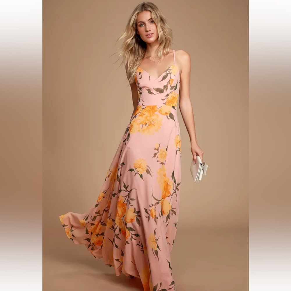 Lulu's Endless Endearment Blush Floral Print Maxi Dress